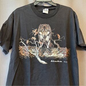 Y2K Port and Company Alaska Wolf T-shirt Size Large